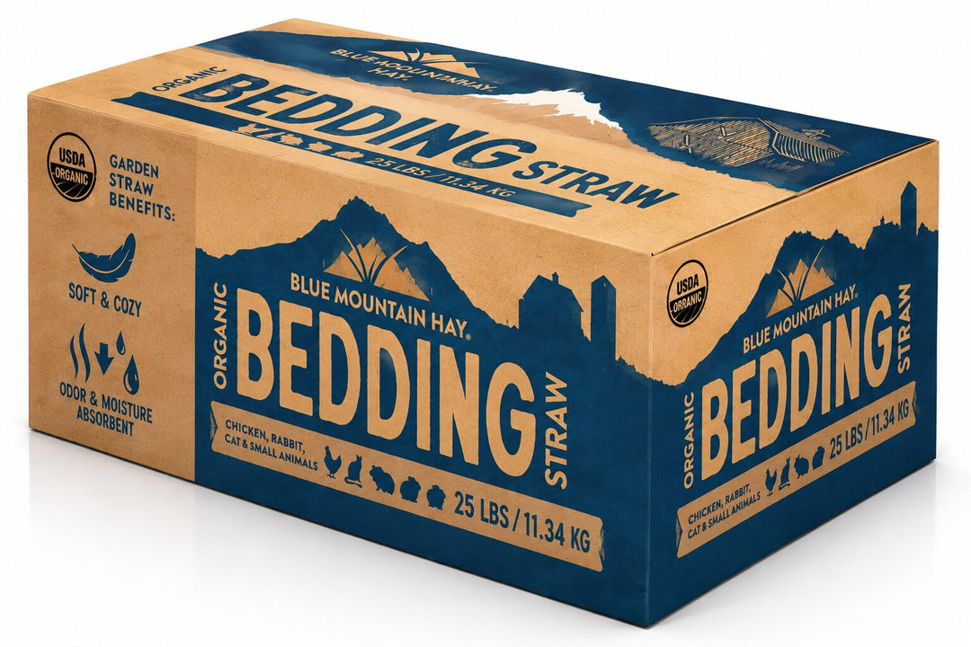 Box of Blue Mountain Hay Bedding Straw on a white background