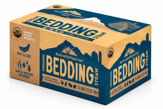 Box of Blue Mountain Hay bedding straw on a white background