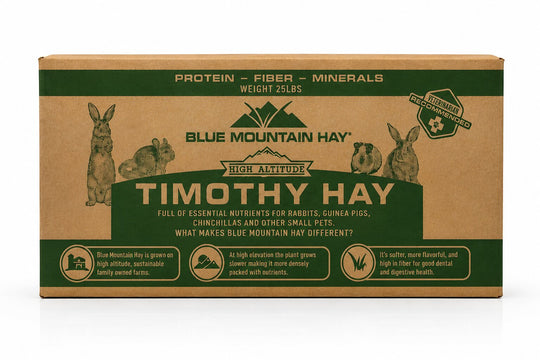 Box of Blue Mountain Hay Timothy Hay on a white background
