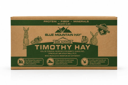 Box of Blue Mountain Hay Timothy Hay on a white background