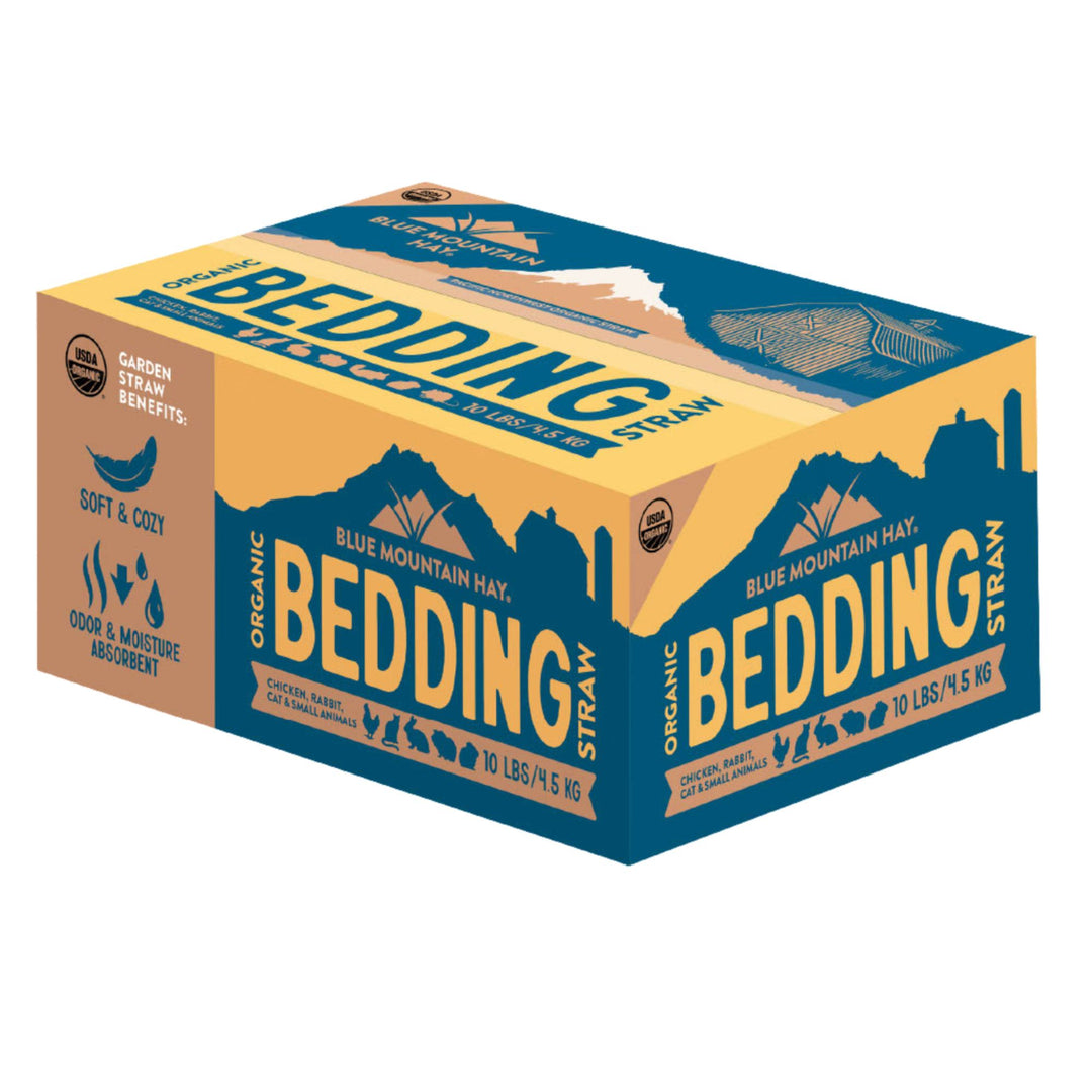 Box of Blue Mountain Hay bedding straw on a white background